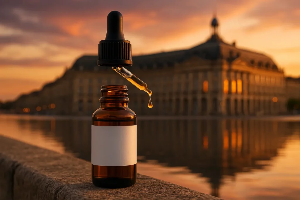cbd bordeaux huile essentielle au coucher du soleil